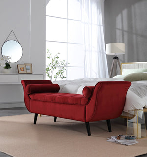 English Elm Vintage Button Tufted Velvet Storage Bench Mid Century Seat for Bedroom Entryway Red W2795P428651