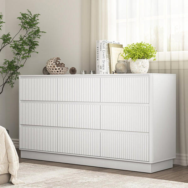 English Elm 9 Drawer Mid Century Wood Dresser Low Profile Matte Finish Bedroom Storage Cabinet White W409S00013