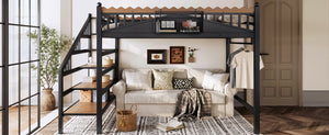English Elm Twin Xl Metal Loft Bed with Stair Storage Shelves Sturdy Steel Frame for Dorms W1580S00379