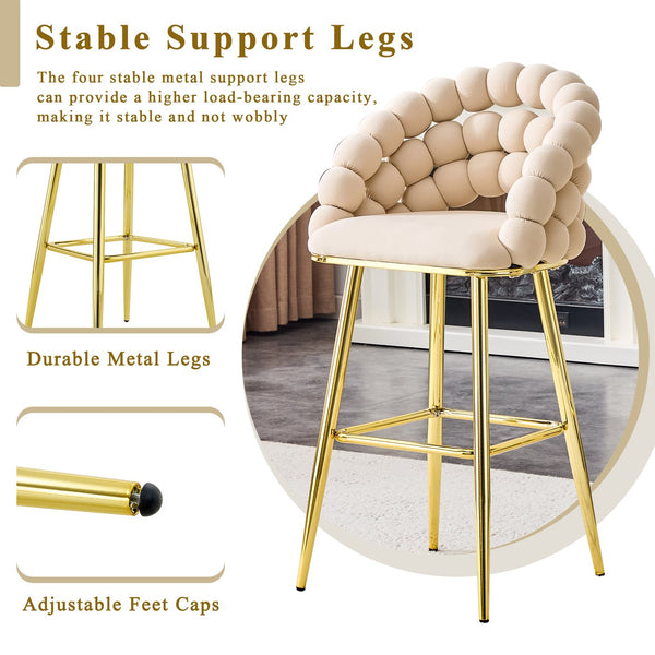 English Elm Set of 2 Velvet Bubble Barstools with Gold Legs Tufted Sculptural Kitchen Seating W1512P491449