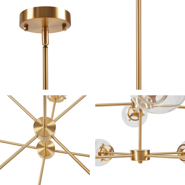 English Elm 8-Light Metal Globe Chandelier Gold Finish with Clear Glass Shades, 34" Dia, Modern Luxe Fixture B035P264529