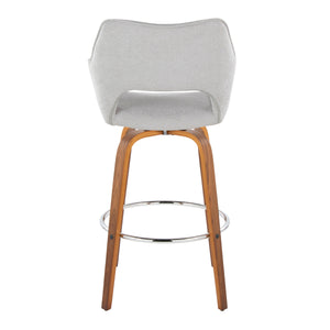 English Elm Fixed-height Swivel Barstools Mid-century Walnut Bentwood Frame Grey Upholstered Set B202S01928