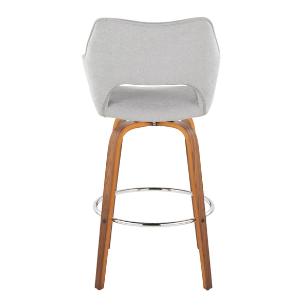 English Elm Fixed-height Swivel Barstools Mid-century Walnut Bentwood Frame Grey Upholstered Set B202S01928