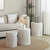 English Elm Set Of 3 Whitewash Wood Coffee Table With Clear and Visible Tree Rings