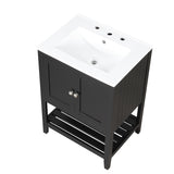 English Elm [Video] 24" Black Modern Sleek Bathroom Vanity Elegant Ceramic Sink With Solid Wood Frame Open Style Shelf