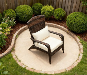 English Elm Soft Cushioned Wicker Adirondack Patio Chair with Tall Curved Back and Wide Armrests T3971P417319
