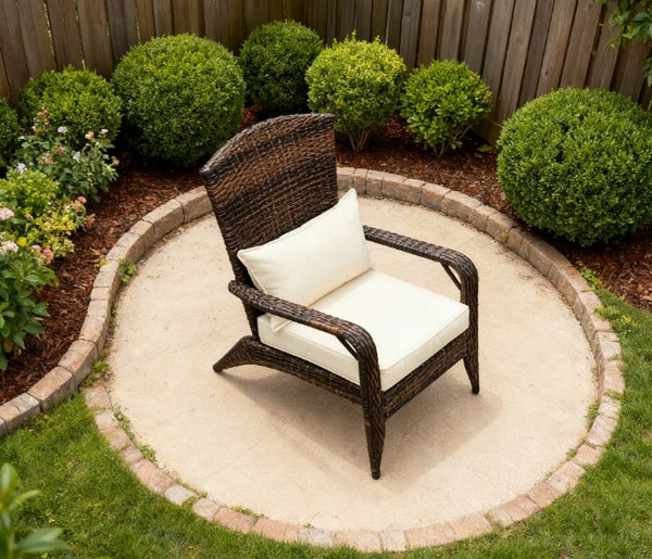English Elm Soft Cushioned Wicker Adirondack Patio Chair with Tall Curved Back and Wide Armrests T3971P417319