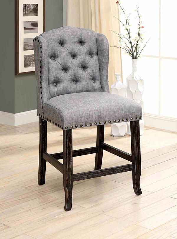 English Elm Rustic 2Pc Counter Height Wingback Chairs With Nailhead Trim, Distressed Black & Light Gray Finish B2741P408974-GIGA