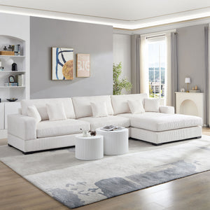 English Elm 148.03'' Mid Century Modern 4 Seat Sectional Sofa with Reversible Chaise for Living Room Beige W876S00327
