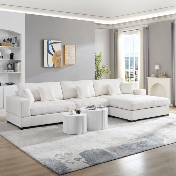 English Elm 148.03'' Mid Century Modern 4 Seat Sectional Sofa with Reversible Chaise for Living Room Beige W876S00327
