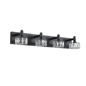 English Elm Modern 4-Light Matte Black LED Vanity Light with Crystal Shades, Dimmable 6000K 1300LM Bathroom W2312P374902