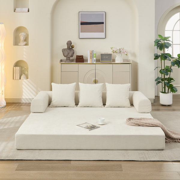 English Elm Comfy Convertible Folding Mattress Couch Sofa Bed with Chenille, Space-Saving Modular Lounge for Studio Beige W1143P330248