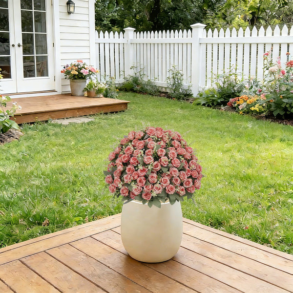 English Elm 24-inch Faux Rose Arrangement Uv Resistant Silk Blooms Set of Two Cement Potted Decor Green,Pink W2945P458445