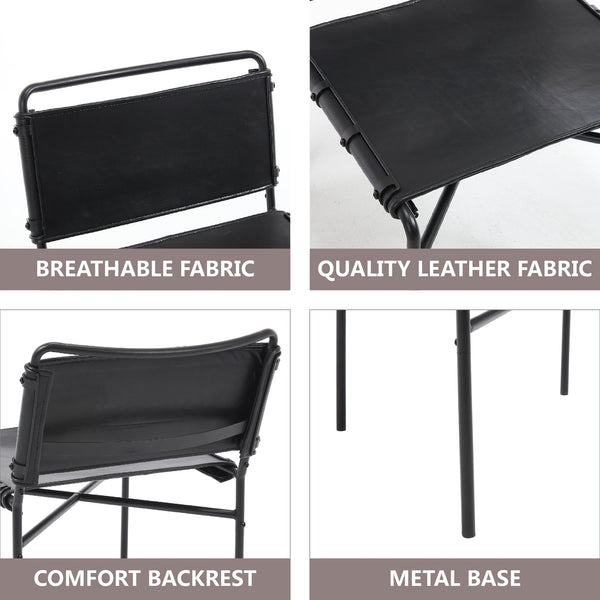 English Elm Retro PU Leather Leisure Chair Set of 2 – Modern Medieval Black Armless Accent Chairs with Metal Legs, Breathable Faux Leather Comfort W3112P254908