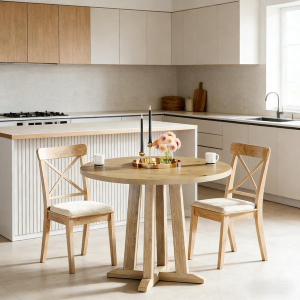 English Elm Compact Round Wood Dining Table Natural Grain Finish Seats Four Small Space Apartment T3971P447630