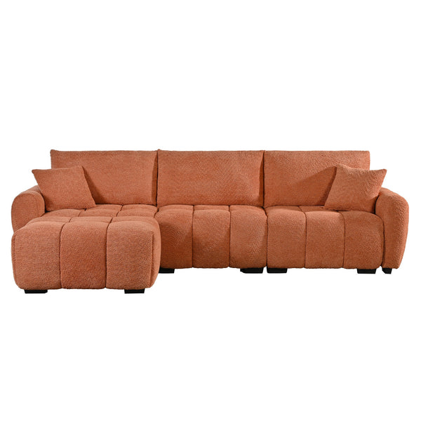 English Elm [video] Boucle Modular L-shaped Sectional with Ottoman Pull-line Cushions Living Room N723S1008G