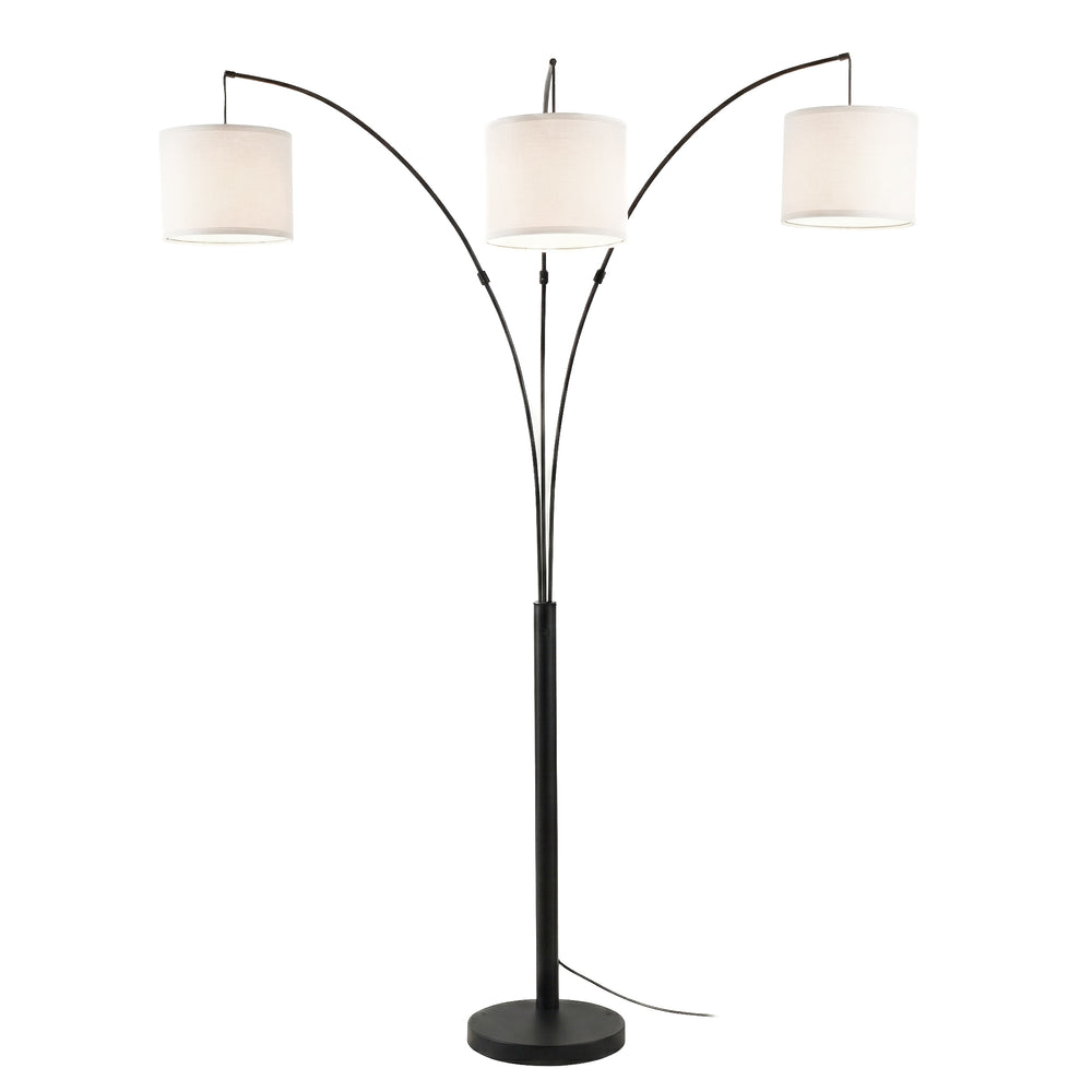 English Elm Royal Three Arm Arc Floor Lamp Oil Rubbed Bronze Finish with Linen Shades for Living Rooms B183P231746