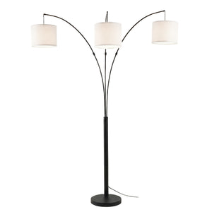 English Elm Royal Three Arm Arc Floor Lamp Oil Rubbed Bronze Finish with Linen Shades for Living Rooms B183P231746