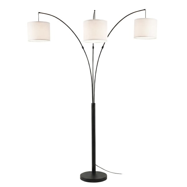 English Elm Royal Three Arm Arc Floor Lamp Oil Rubbed Bronze Finish with Linen Shades for Living Rooms B183P231746