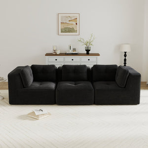 English Elm Modern Corduroy Modular Sectional Sofa Deep Seat Tufted Piping No Assembly Required Black W714S01789