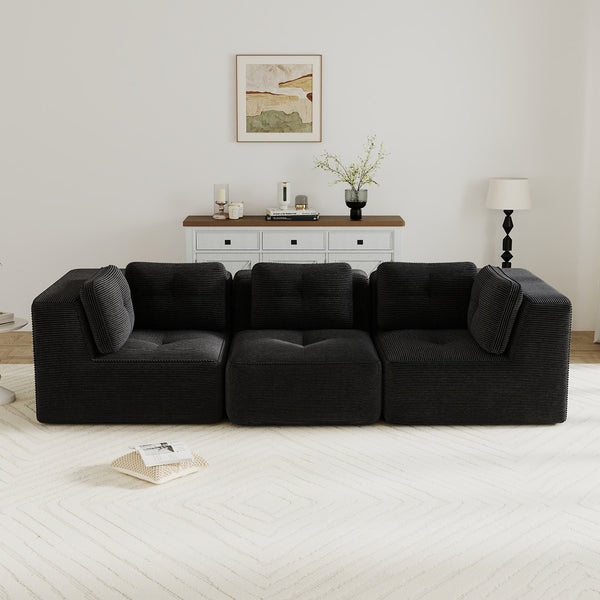 English Elm Modern Corduroy Modular Sectional Sofa Deep Seat Tufted Piping No Assembly Required Black W714S01789