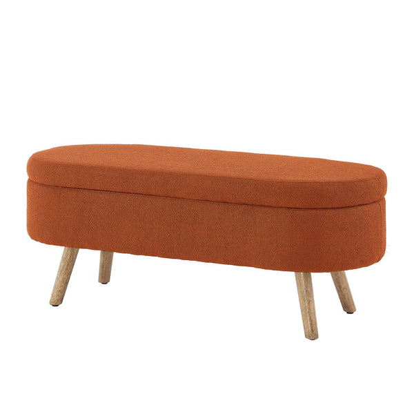 English Elm Luxury Boucle Oval Ottoman Bench with Hidden Storage Rubberwood Legs Entryway Seat Orange W2186P430720