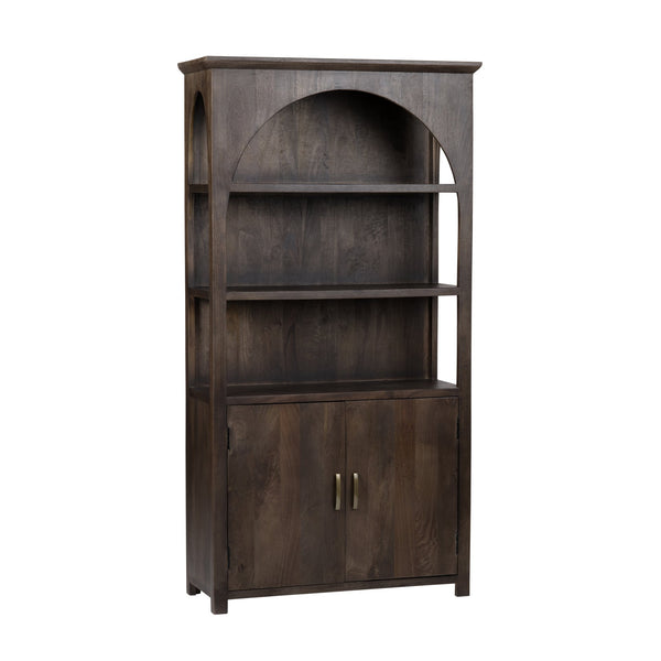 Crestview Collection 2 Door Bookcase – Elegant Mango Wood Design With Arched Shelves, Brass Handles & Durable Storage Brown Solid Wood Cvfnr4823
