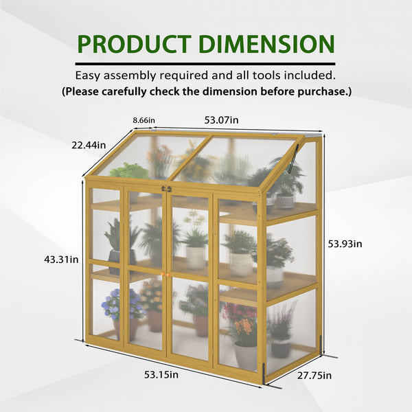English Elm Greenhouse, Pine Frame Cold with Polycarbonate Panels and Hinged Roof for Patio W1850P235934