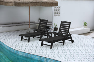 English Elm Lounge Chair Set - 3-Piece All-Weather Chaise Lounge With Side Table, Wheels, 5 Positions & Cup Holders W2103P254673