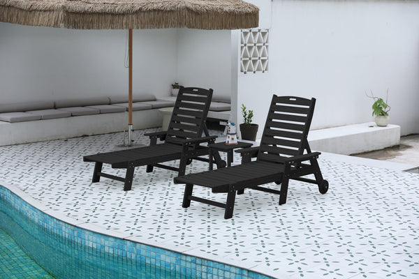 English Elm Lounge Chair Set - 3-Piece All-Weather Chaise Lounge With Side Table, Wheels, 5 Positions & Cup Holders W2103P254673