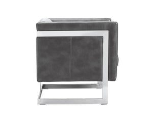 Sunpan Yvette Armchair - Exquisite Antique Brass Frame with Luxurious Velvet Upholstery for Modern Spaces Stainless Steel / Cantina Magnetite