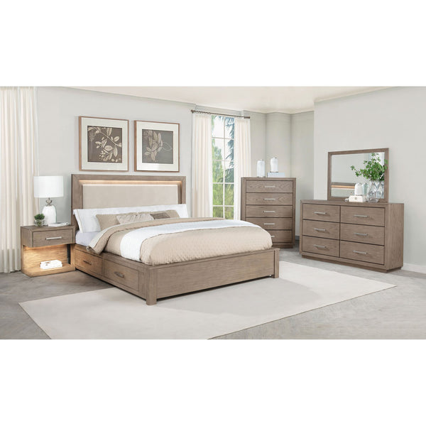 English Elm Gibbons Six Drawer Dresser Warm Brown Finish with Chrome Pulls for Modern Bedroom B062P447734