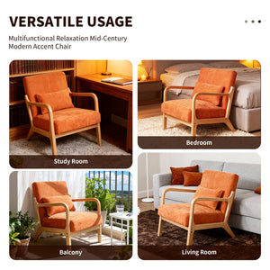 English Elm Mid Century Modern Accent Chair Rubberwood Frame with Lumbar Pillow for Living Room W2989P426392