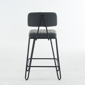 English Elm Industrial Bar Stools Set of 2 — Counter Height PU Leather Seats, Sturdy Metal Frame, Ergonomic Backrest and Footrest for Kitchen Island and Home Bar Grey W1901P264278