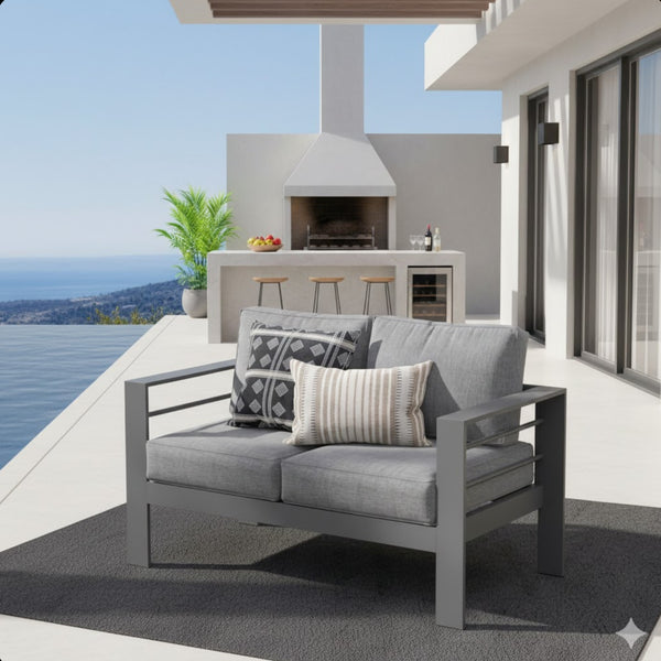 English Elm 50" Cast Aluminum Outdoor Loveseat with Uv Resistant Olefin Cushions for Patio Decks Gray+Gray B082P454977