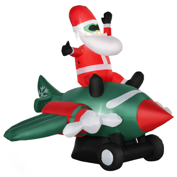 English Elm Homcom 7.3 Ft Inflatable Santa Flying Airplane Yard Decor With Led Lights - Easy Setup & Weatherproof! W2225P249975