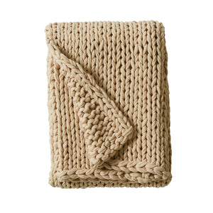 JLA Home Madison Park - Hand Made double-knit throw blanket — ultra-soft, OEKO-TEX certified, durable modern boho accent for home comfort Tan MP50-8116