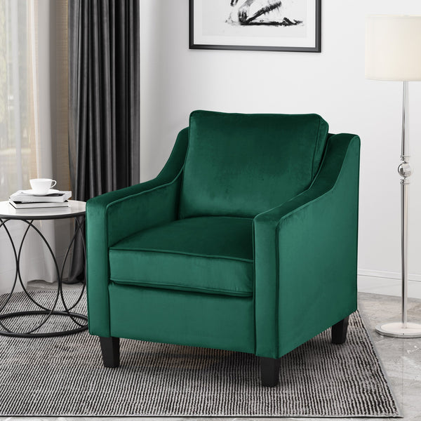 English Elm Christopher Knight Home® - Green Velvet Upholstered Club Chair with Tapered Legs, Tonal Piping & Luxe Polyester Velvet Comfort N758P268293G