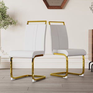English Elm Modern White Faux Leather High Back Dining Chair Set Gold Base Elegant Seating W3732P495889