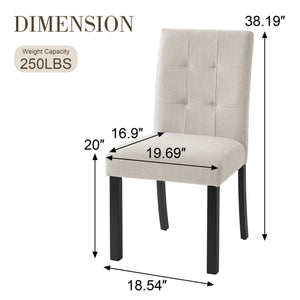English Elm 4 Piece Modern Tufted Dining Chair Set with Rustic Linen Upholstery, Black Rubber Wood Legs, Durable Comfort and 250 lb Capacity Beige N752P317334A
