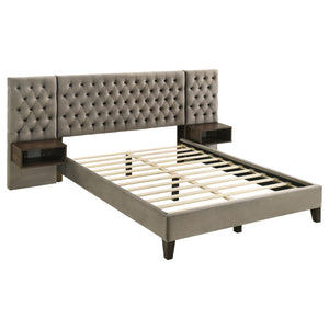 English Elm Kiah Oversized Tufted Light Brown Queen Wall Panel Bed with Foam Upholstery and Floating Nightstands B062S00617