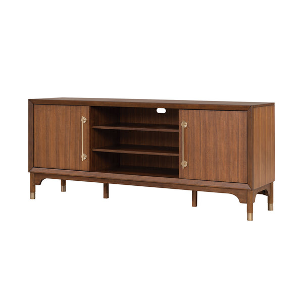 English Elm Mid-Century TV Stand with Gold-Capped Legs and Adjustable Shelves, Retro Modern 70" Media Console Walnut 73 L x 21 W x 31 H B2741P395431