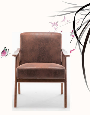 English Elm Accent Chair Microfiber Upholstered Tapered Wood Legs Mid-century Modern Lounge Seating Brown B2735P256741