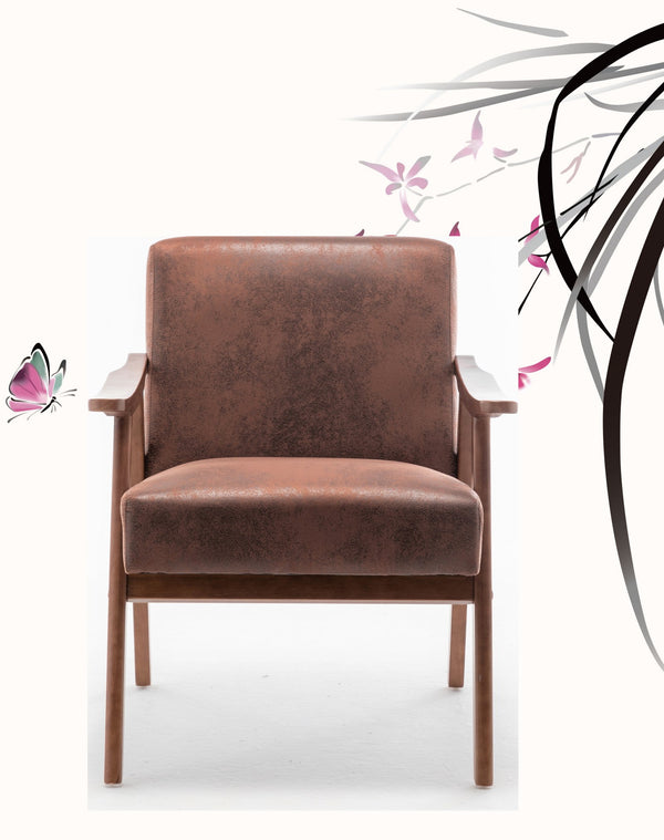 English Elm Accent Chair Microfiber Upholstered Tapered Wood Legs Mid-century Modern Lounge Seating Brown B2735P256741