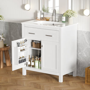 English Elm 30-inch Modern Bathroom Vanity with Ceramic Sink, Gold Accents, Solid Wood Frame, Soft-Close Doors and Ample Storage White WF324045AAK