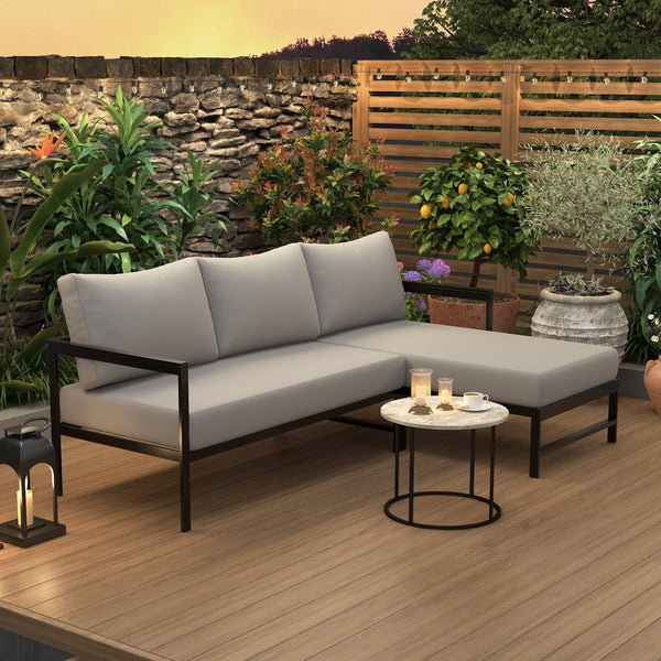 English Elm U_style Outdoor L-shaped Sectional Iron Frame Patio Sofa with Thick Foam Cushions Gray WY000480AAE