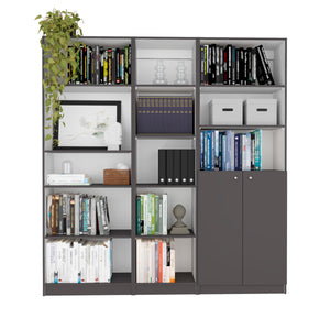 English Elm Poston Modern 3-Piece Bookcase Set with 13 Shelves and Two-Door Cabinet for Stylish Storage Multicolor,White+gray 41 L x 28 W x 5 H B070S00268