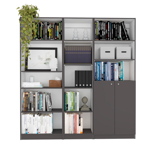 English Elm Poston Modern 3-Piece Bookcase Set with 13 Shelves and Two-Door Cabinet for Stylish Storage Multicolor,White+gray 41 L x 28 W x 5 H B070S00268