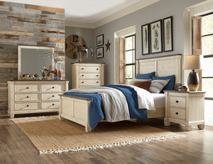 English Elm Transitional Rustic Five Drawer Chest Pine Oak Veneer Antique White Bedroom Storage B011P225155