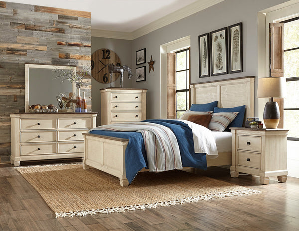 English Elm Transitional Rustic Five Drawer Chest Pine Oak Veneer Antique White Bedroom Storage B011P225155